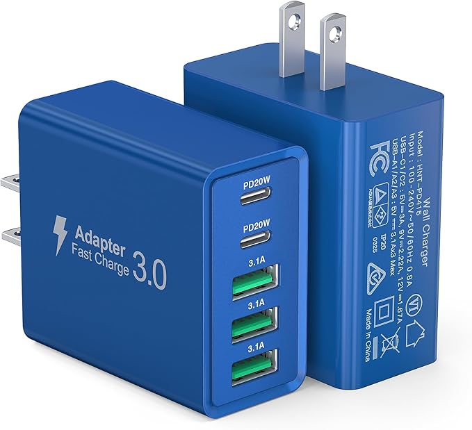 USB C Wall Charger, 60W USB C Charger Block 2-Pack 5-Port PD Fast Charging by Dulums