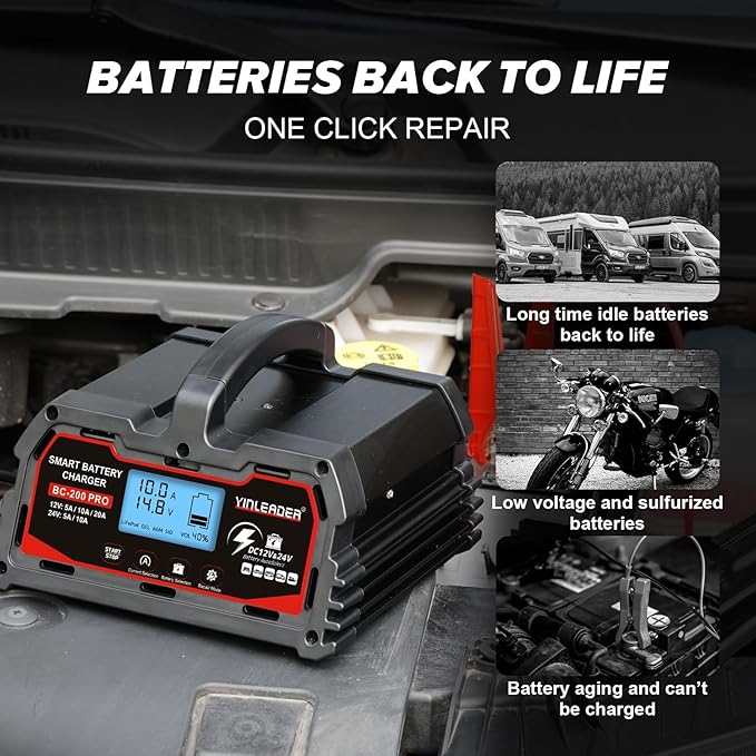 Battery Charger 20A, 12V/24V Lead Acid Smart Battery Charger, 12V LiFePO4 Car - Image 5