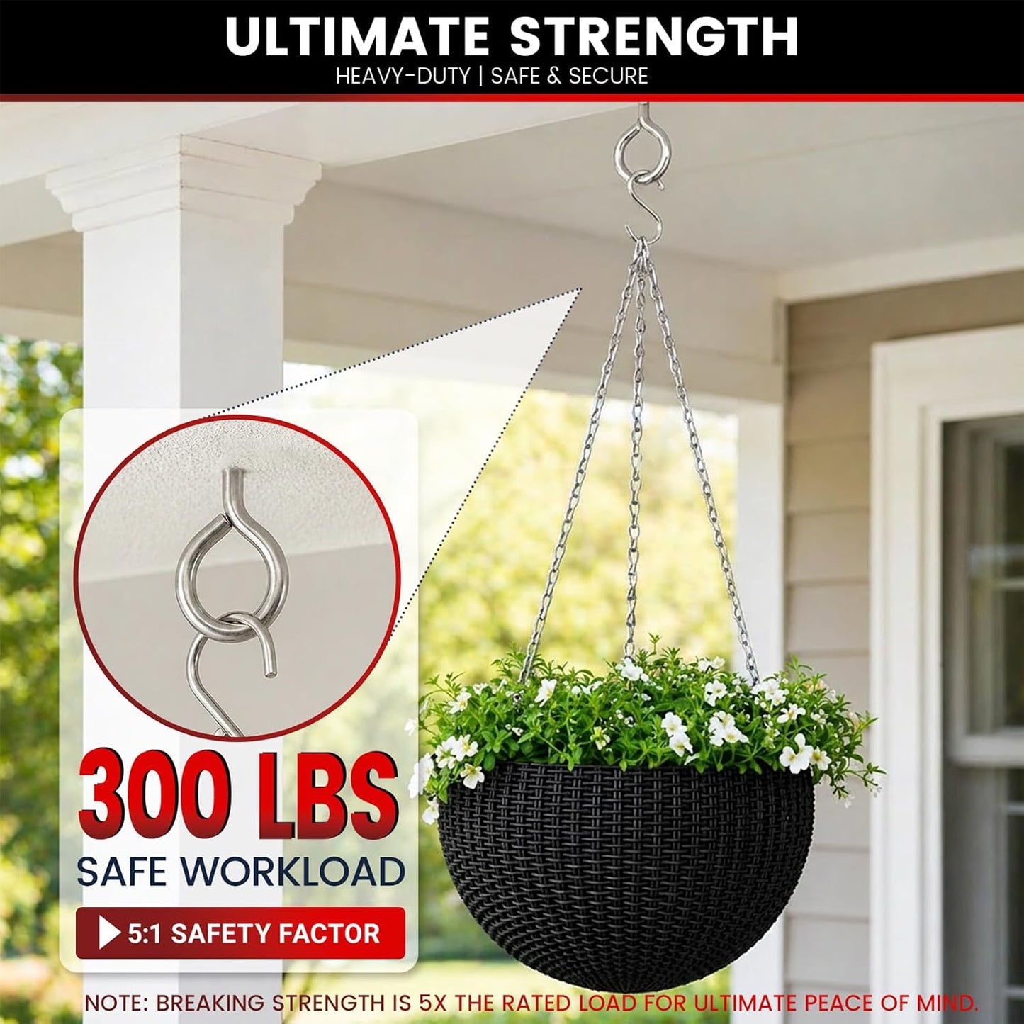 300LB 304 Stainless Steel 3.2inch Screw Eye Bolt Hook with S-Hook | Screw Eye Hooks for Wood, Hammock, Outdoor String Lights, Hanging Plants, Swing, Wind Chimes & Rope Tie Down, set of 5