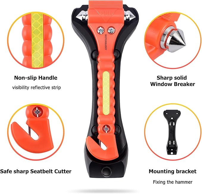 MOTORBUDDY 2-Pack Car Safety Hammer Seatbelt Cutter, Auto Emergency Escape - Image 3