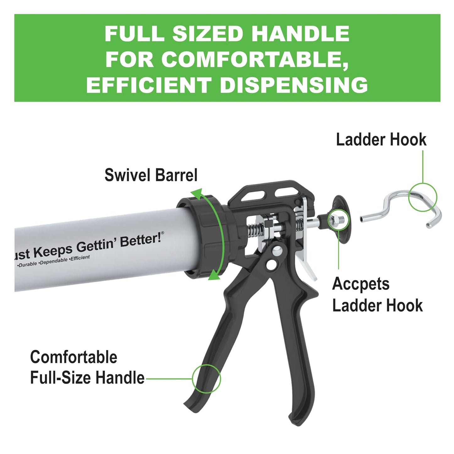 Albion Engineering Company B12S20 B-Line Manual Sausage Caulking Gun, 20 oz, 12:1 Drive | 12:1 drive ratio