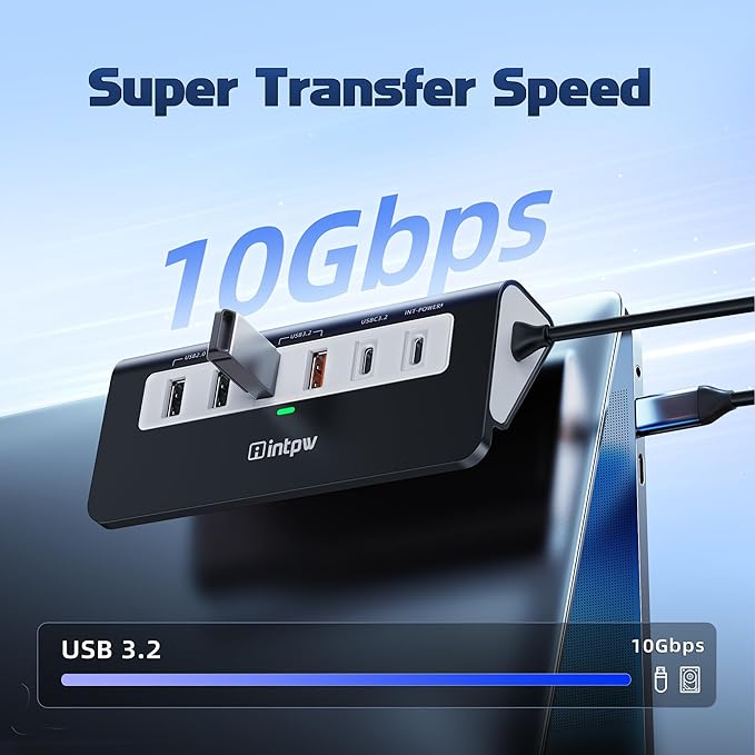 intpw P9 PRO USB C Hub 10Gbps, 9-in-1 USB C Docking Station 3.28FT - Image 4