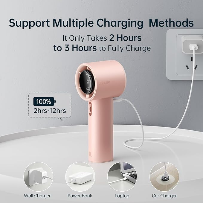 JISULIFE Portable Handheld Fan, Speed Adjustable Turbo Mini and 3600mAh Battery - Image 6