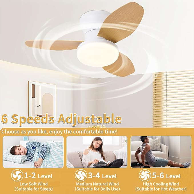 Glowall Small Ceiling Fan with Lights, 25 Inch Flush Mount with Remote Control - Image 3