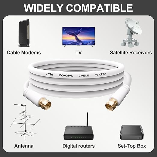YARCHONN RG6 Coaxial Cable F Type Male to Male TV Aerial RG6 Coax Patch Adapter - Image 5