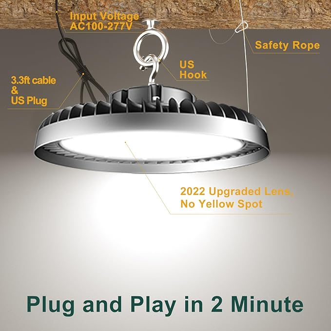 ACOHOOK 500W LED High Bay Light AC100-277V High Bay LED Light 5000K 75000LM UFO - Image 5