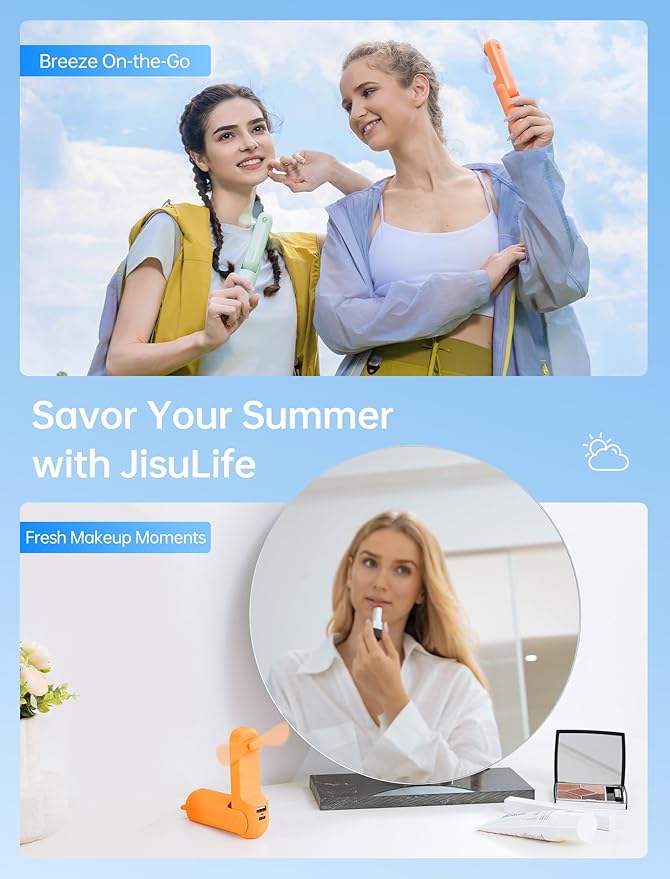 JISULIFE Handheld Mini Fan, 3 IN 1 USB Rechargeable Portable Fan - Image 6