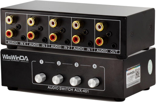 4-in 1-Out RCA 3.5mm AuxAudio Switch Box Audio Converter 4 Channels 1-in 4-Out