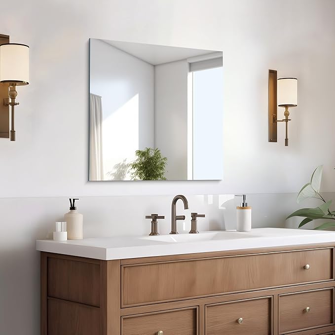 CILIBER Frameless Mirror, 24x24 inch Square Bathroom Mirrors by CILIBER
