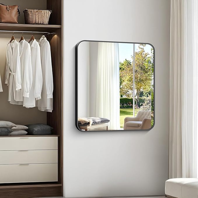 Bathroom Mirror, 40 x 36 inch Black Rectangle Wall Mirror, Metal Frame - Image 7