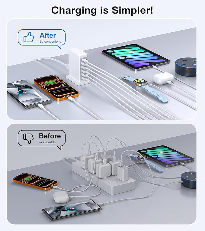 USB Charger Block, 45W 6-Port Charging Station - Image 5