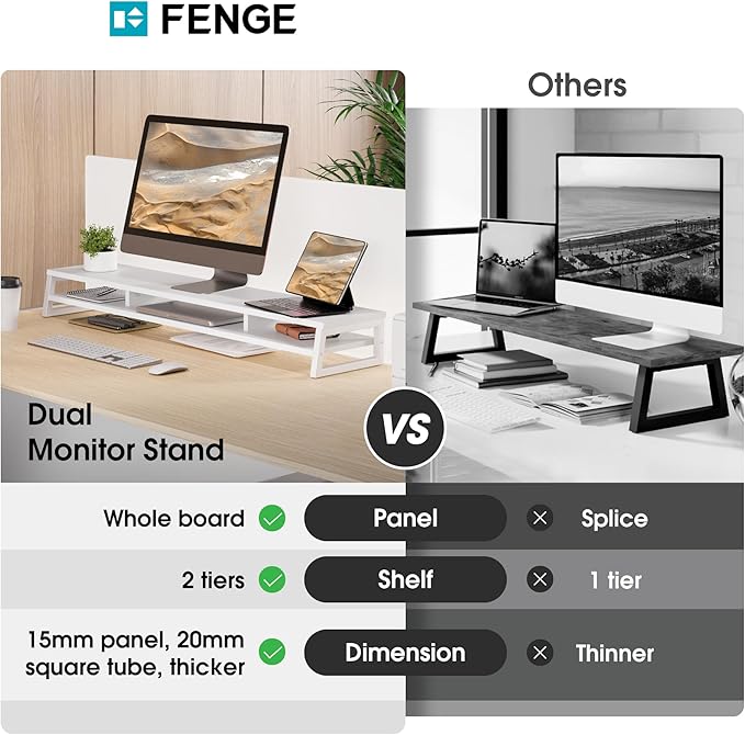 Fenge Dual Monitor Stand for Desk, 42.5in Large Monitor Riser for 2 Monitors - Image 5