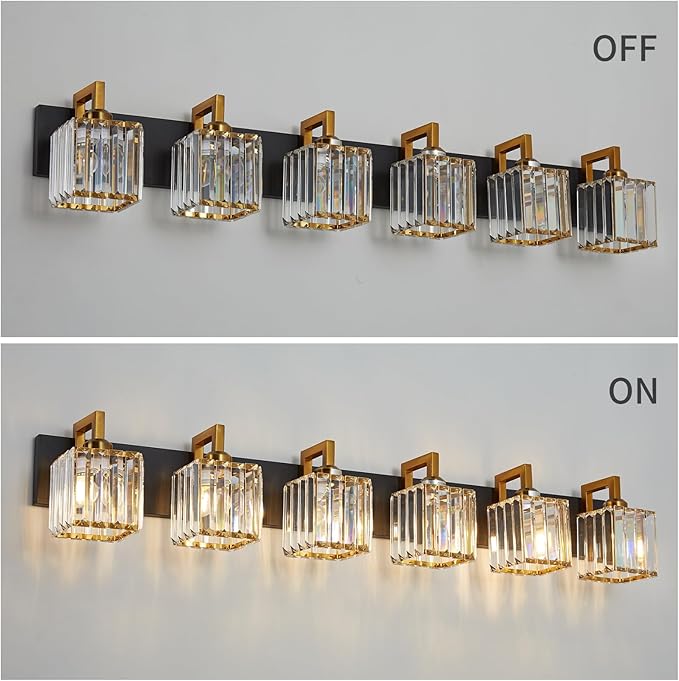 FDPBY Modern Bathroom Vanity Light 6-Lights Black Gold Crystal Wall Lamp - Image 3
