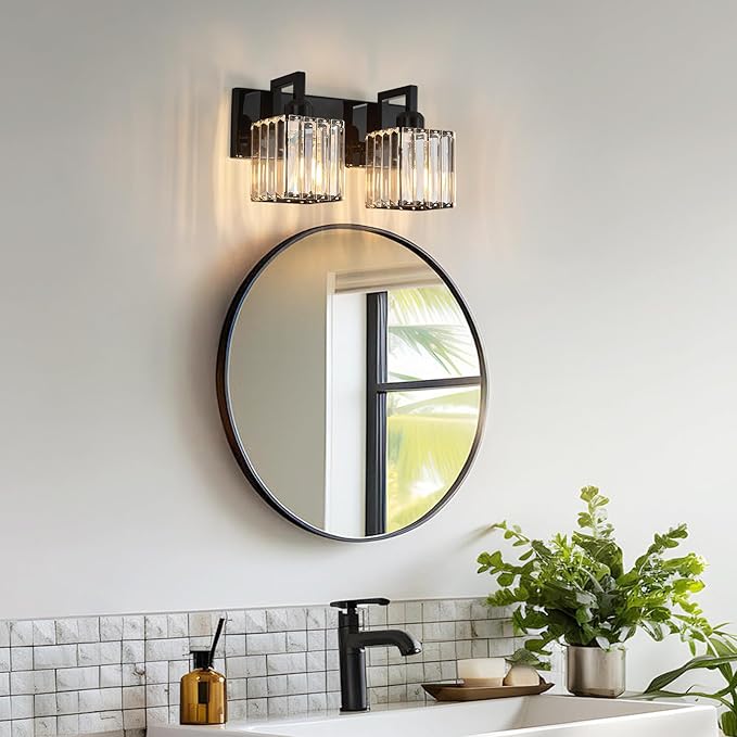 FDPBY Modern Bathroom Vanity Light 2-Lights Plating Black Vanity Light Crystal - Image 2