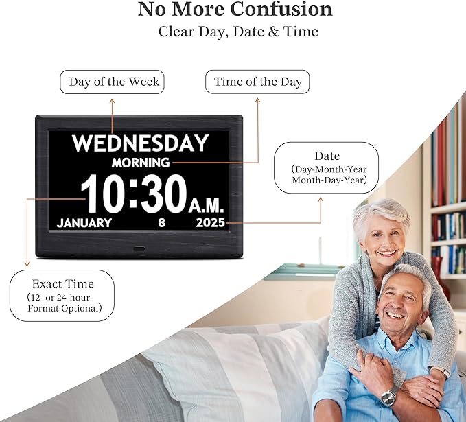 7'' Digital Clocks, 12 Reminders & 6 Alarms, Dementia Clock - Image 8