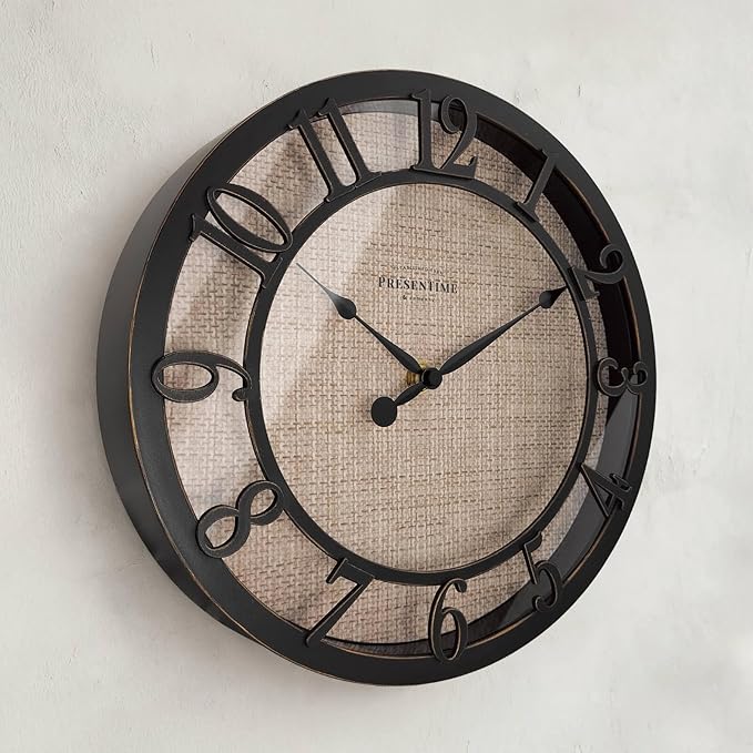 Presentime & Co 10" Farmhouse Series Wall Clock, Cottage Style, Faux Burlap - Image 3