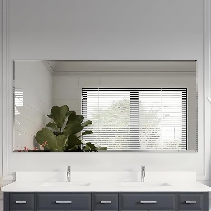 Frameless Beveled Edge Bathroom Mirror 36x72 Inch Rectangle Wall Mirror - Image 8
