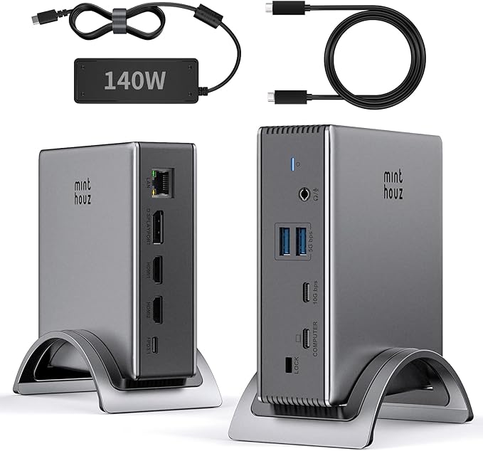 USB C Docking Station, Minthouz PD3.1 Docking Station 3 Monitorswith 4K@144Hz by Minthouz