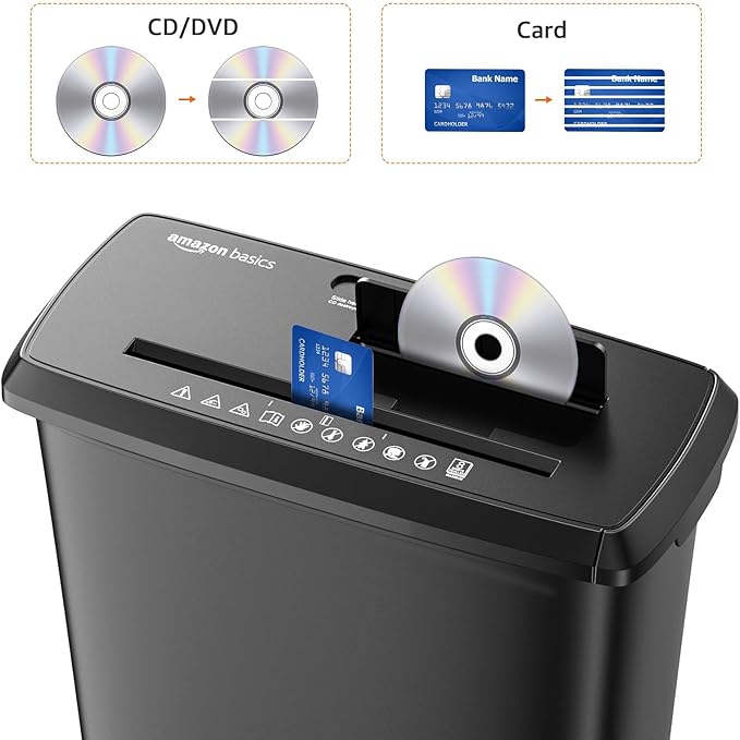 Amazon Basics Paper Shredder for Home and Office, 8-Sheet Strip Cut, CD/ Credit - Image 4