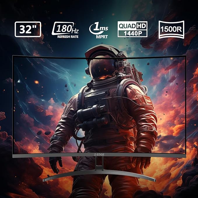 Z-Edge 32 inch Curved Gaming Monitor, QHD 1440P 180Hz 165Hz 144Hz Curved Monitor - Image 6