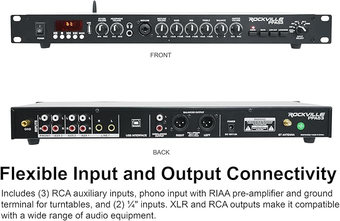 Rockville PPA53 Preamp Pro 1U Preamplifier w/Bluetooth, USB/Computer Interface - Image 8