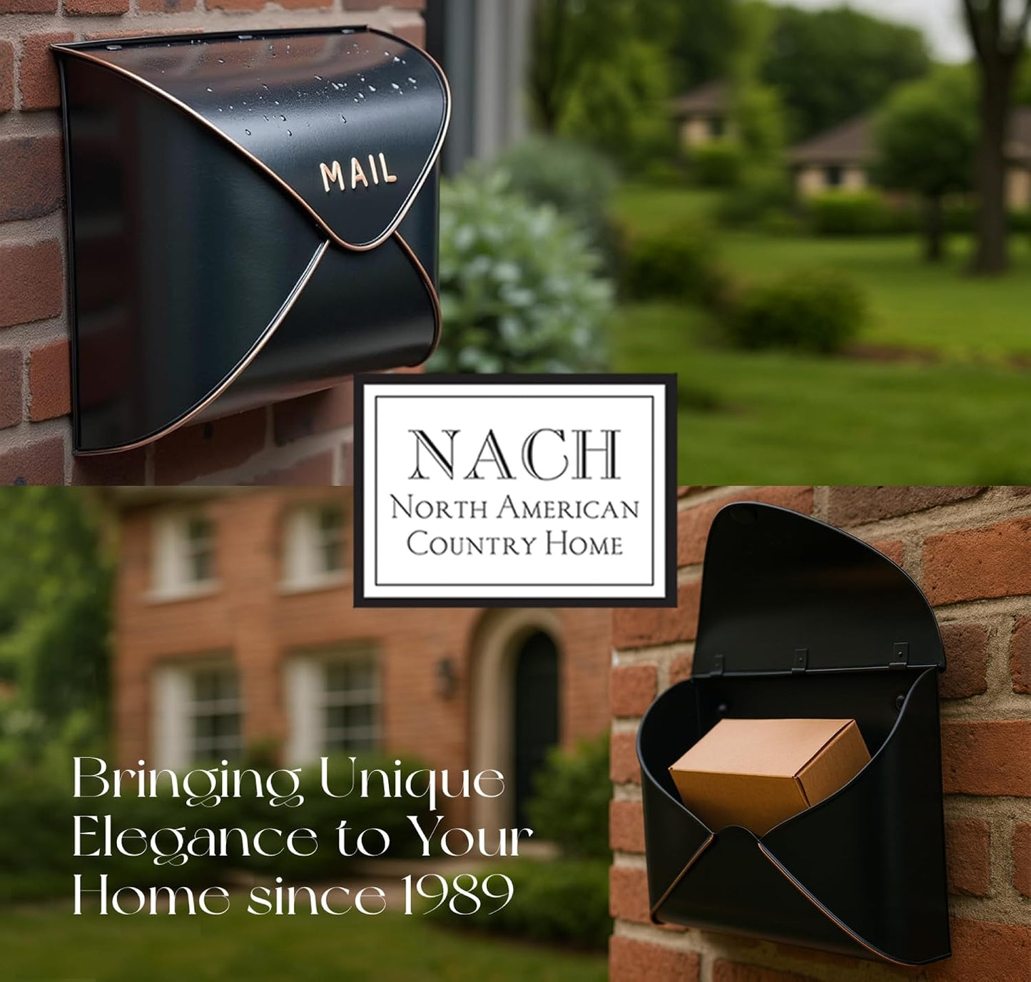NACH Black Mailbox Wall Mount, 11.5 x 9 x 4.5 inch Wall Mount Mailboxes for Outside, Waterproof Mailboxes for Outside - Envelope Mailbox