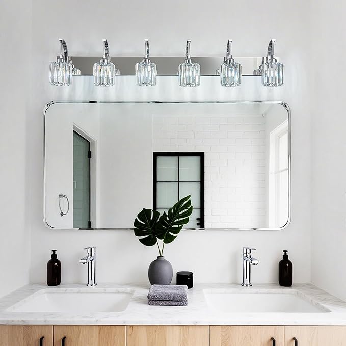 FDPBY 6-Light Crystal Vanity Light, Chrome Modern Wall Sconce - Image 7