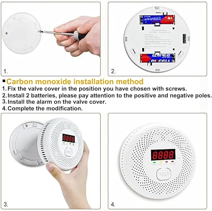 Vzmcov Carbon Monoxide and Smoke Detector LCD Display, Battery Powered - Image 3