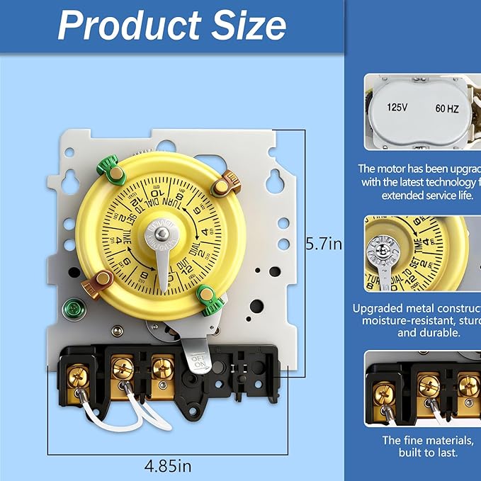 T101M Pool Timer Mechanism Only, Pool Pump Timer, 120V 2HP SPST 40A Time Switch - Image 3