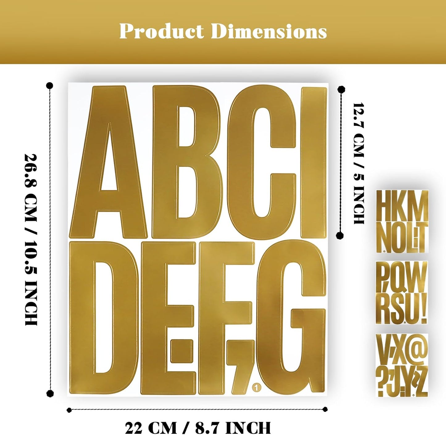 114 Large Alphabet Stickers, 12 Sheets 5 Inch Self-Adhesive Vinyl Letters Sticker Decals for Mailboxes, Doors, Trucks, Windows, Suitable for Indoor and Outdoor - Gold