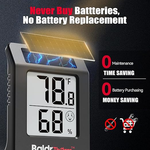 BaldrTherm Humidity Meter Hygrometer, Solar-Powered Room Thermometer Indoor - Image 2