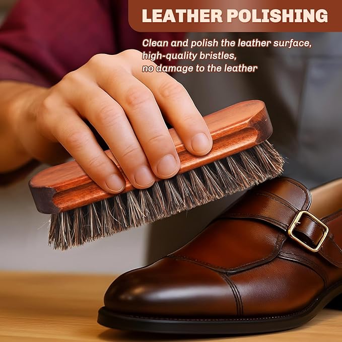 4 Pcs Horsehair Shine Shoes Brush Kit Polish Dauber Applicators Cleaning - Image 3
