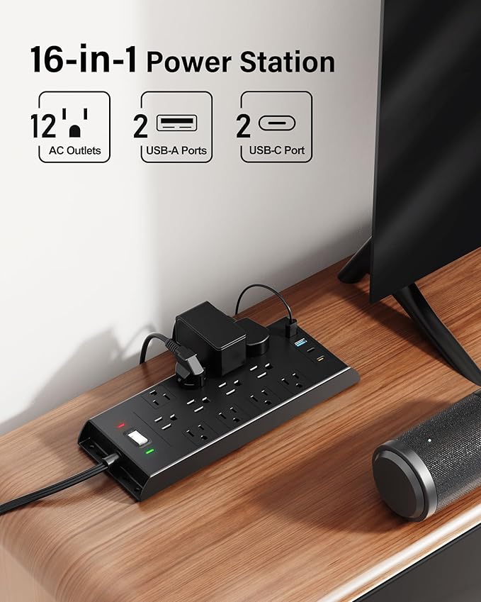 Surge Protector Power Strip 4800J, LeZone 25Ft Long Extension Cord Flat Plug - Image 2