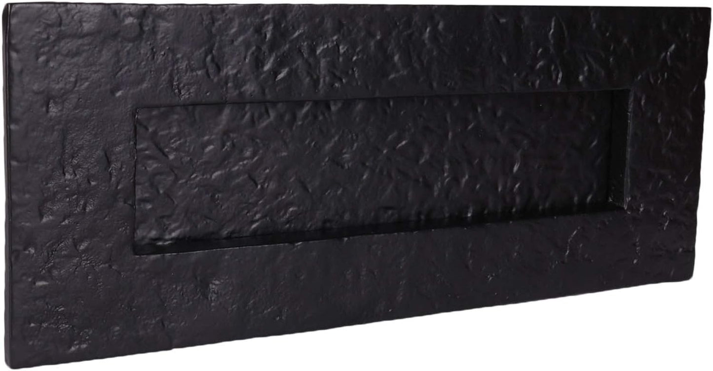 SKANDH Iron Black Powder Coated Outer Size 11" X 4" Inches Normal Letter Plate Mail Slot For Front Door Inner Flap Opening 7-3/4" X 1-13/16" Inches
