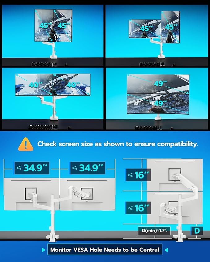 ARES WING Dual Monitor Stand for Ultrawide Heavy Duty Curved Monitor Stacking - Image 4
