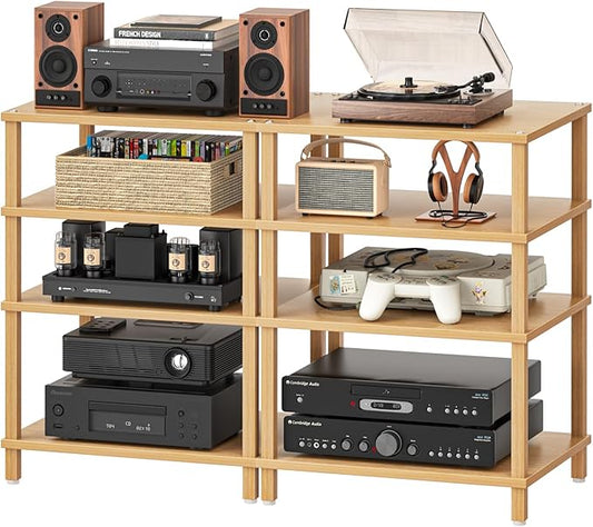 LELELINKY 4-Tier AV Media Player Stand Set of 2, Natural Stereo Cabinet by LELELINKY