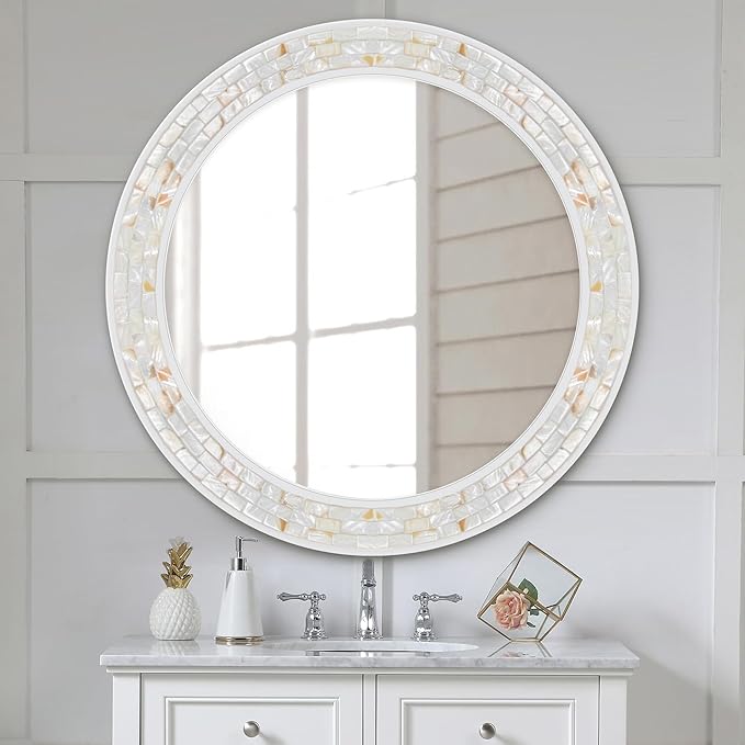 Tanmicoshomy Round Wall Mirror 30 Inch, Natural Shell Framed Circle Mirrors - Image 8