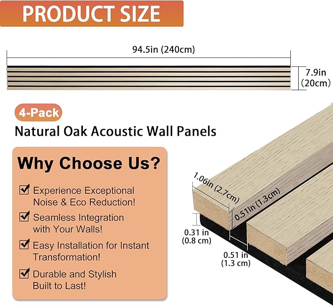 QDYMXUN Wood Slat Acoustic Wall Panels, Living Room - Image 2