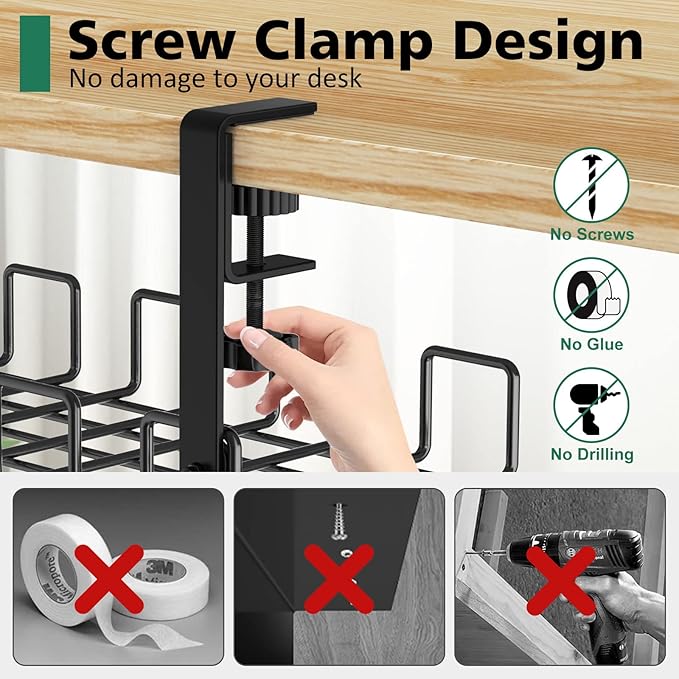 REFLYING Under Desk Cable Management Tray, L 15.7'' W 6.3'' No Drill Steel Desk - Image 2