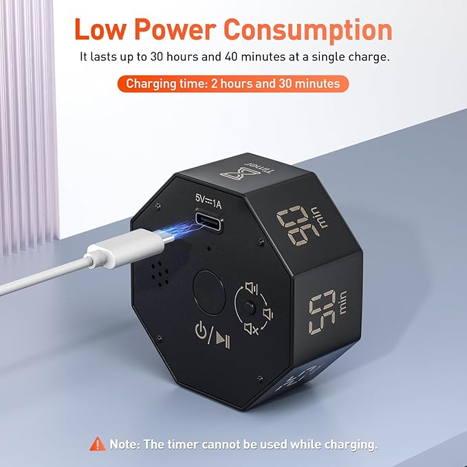 Secura Pomodoro Timer, Rotating Cube Time Tracker, Flip Gravity Sensor - Image 6