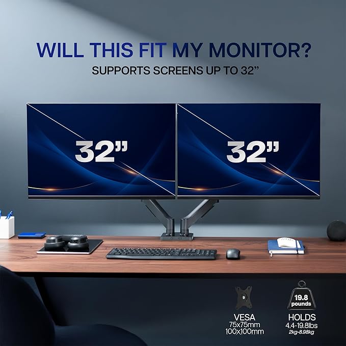 VIVO Dual Monitor up to 32 inches and 19.8 lbs per Screen, Pneumatic Arm Desk - Image 6