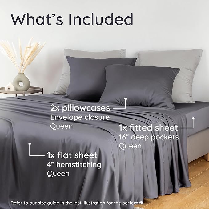 Bambaw 100% Viscose Derived from Bamboo Sheets Queen Size Set – 4pcs Cooling - Image 2