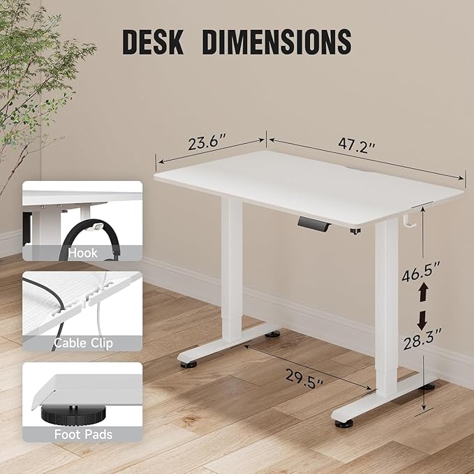Veken 47.2 Inch Electric Standing Desk, Height Adjustable Sit Stand Up - Image 3