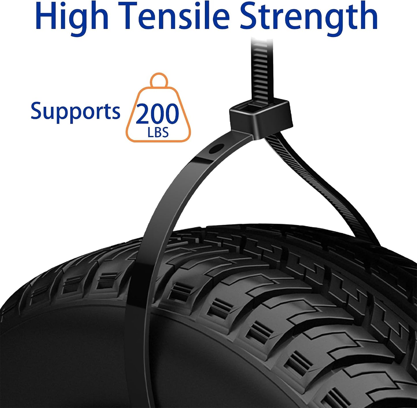 Zip Ties Heavy Duty 12 Inch 200 Lbs, 200 Pack Black Cable Ties, Large Zipties Nylon Plastic Wire Ties for Cable Management, Outdoor Use