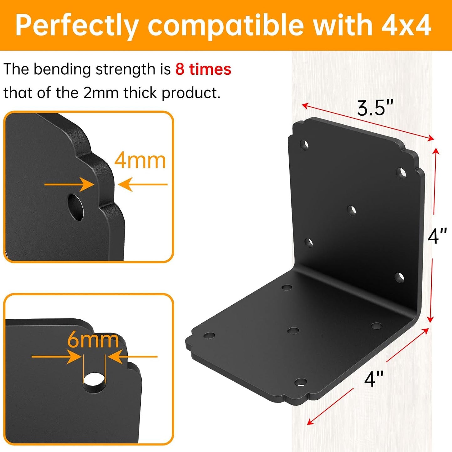 4x4x3.5 Pergola Brackets,Heavy Duty L Bracket for Wood (4PCS) | 4mm Extra-Thick Corner Brackets – Heavy Duty Angle Brace for Shelves, Decks, Fences & Workbenches