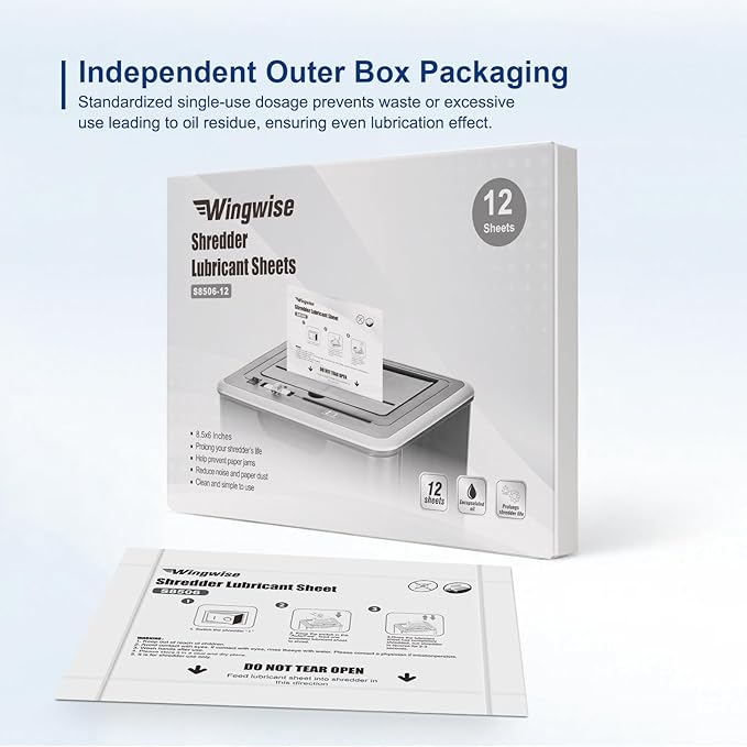 Wingwise 12-Pack Shredder Lubricant Sheets, 8.5 x 6 Inches, Sharpens Blades & - Image 5