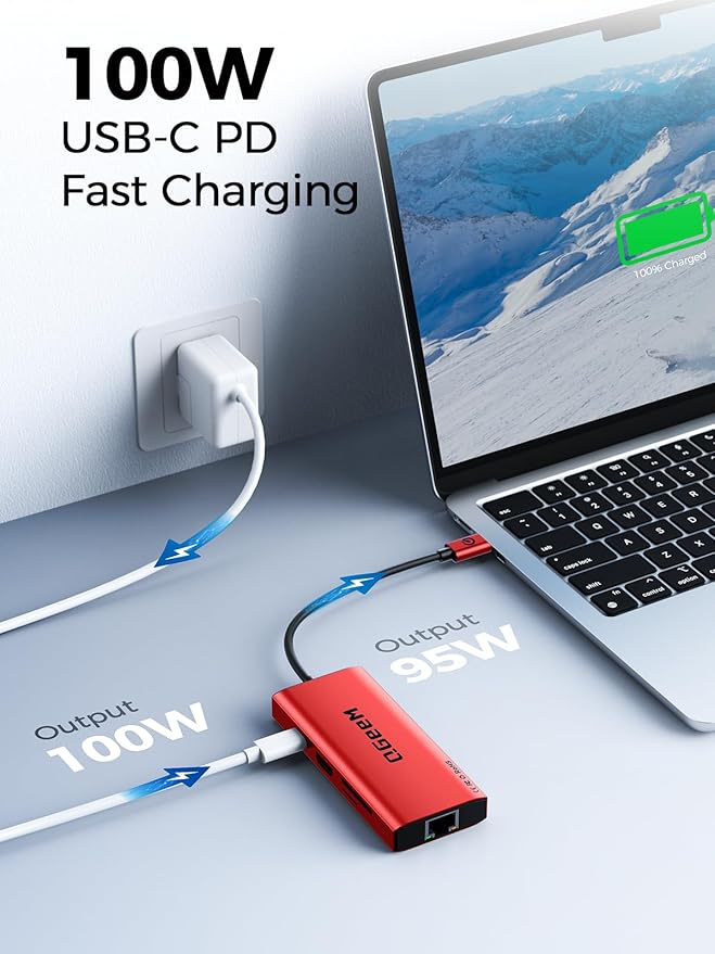 QGeeM USB C Hub Ethernet, 9 in 1 USB Type C Hub HDMI Multi-Port Converter - Image 5