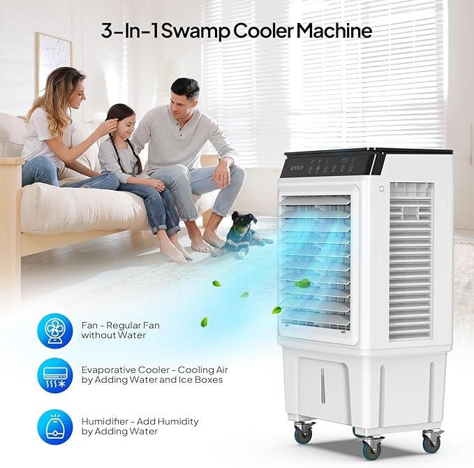 ROVSUN 2300CFM Portable Air Cooler, 7.9Gal/30L Evaporative Swamp Cooler - Image 2