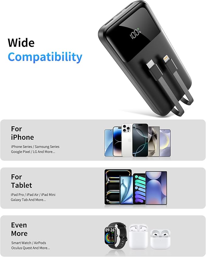 Portable Charger, 40000mAh Power Bank 22.5W Fast Charging, Built-in 2 Output - Image 7