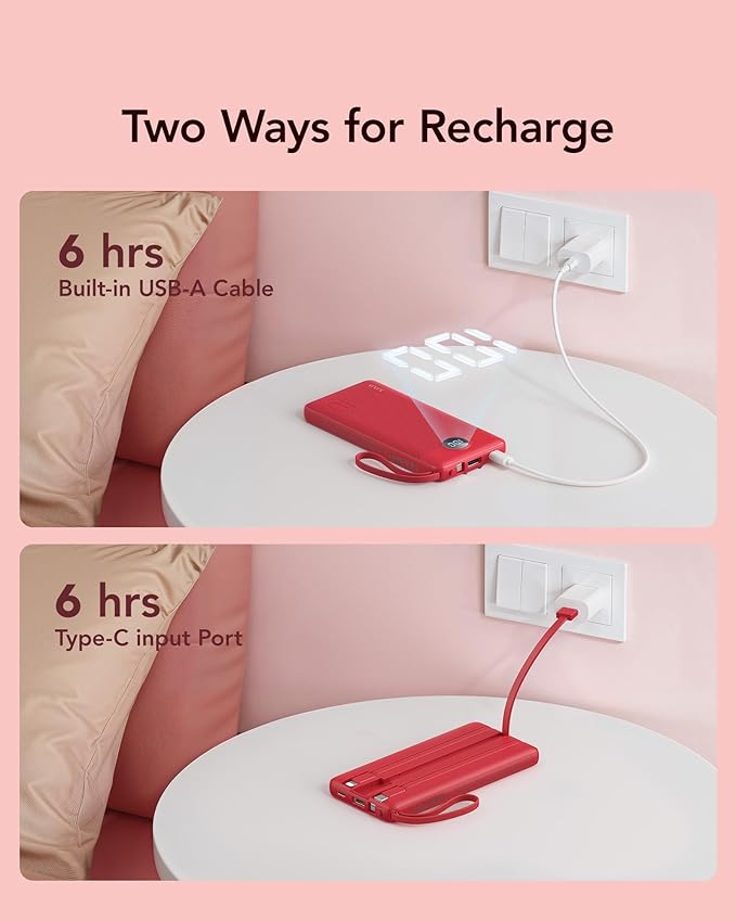 VRURC Portable Charger, 10000mAh Power Bank Built in Cables - Image 7